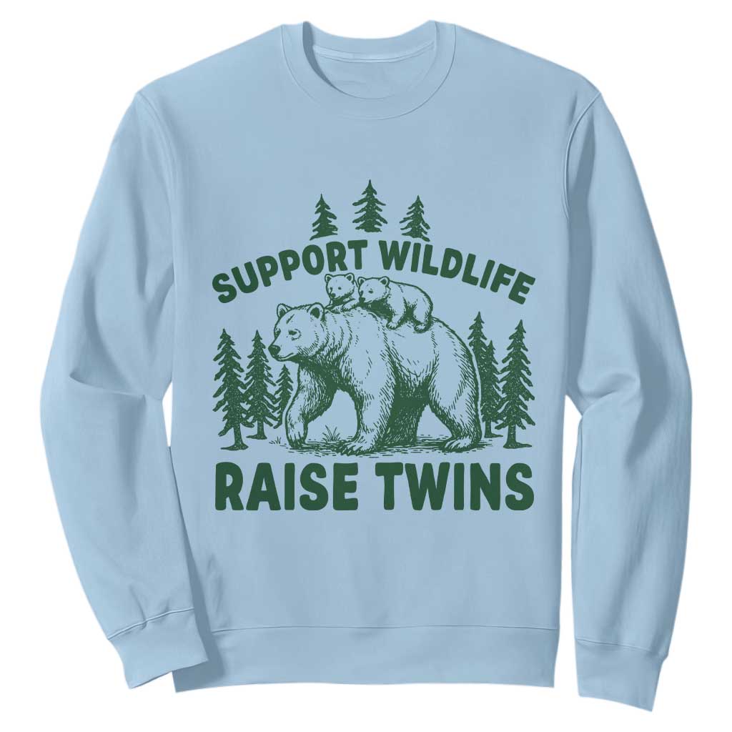 Support Wildlife Raise Twins Sweatshirt Twin Parent Mom Dad Bear Family