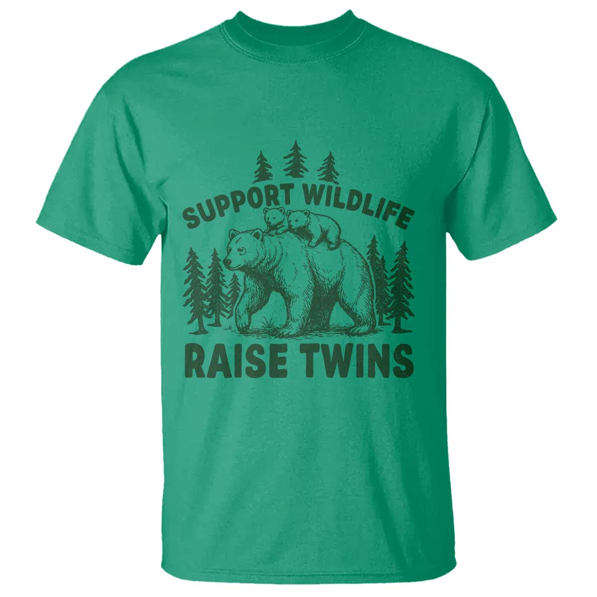 Support Wildlife Raise Twins T Shirt Twin Parent Mom Dad Bear Family TS10 Irish Green Print Your Wear