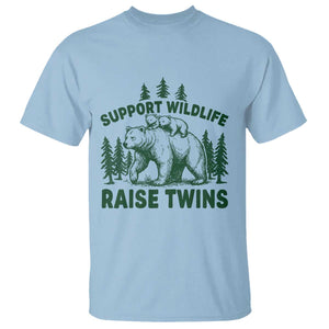 Support Wildlife Raise Twins T Shirt Twin Parent Mom Dad Bear Family TS10 Light Blue Print Your Wear