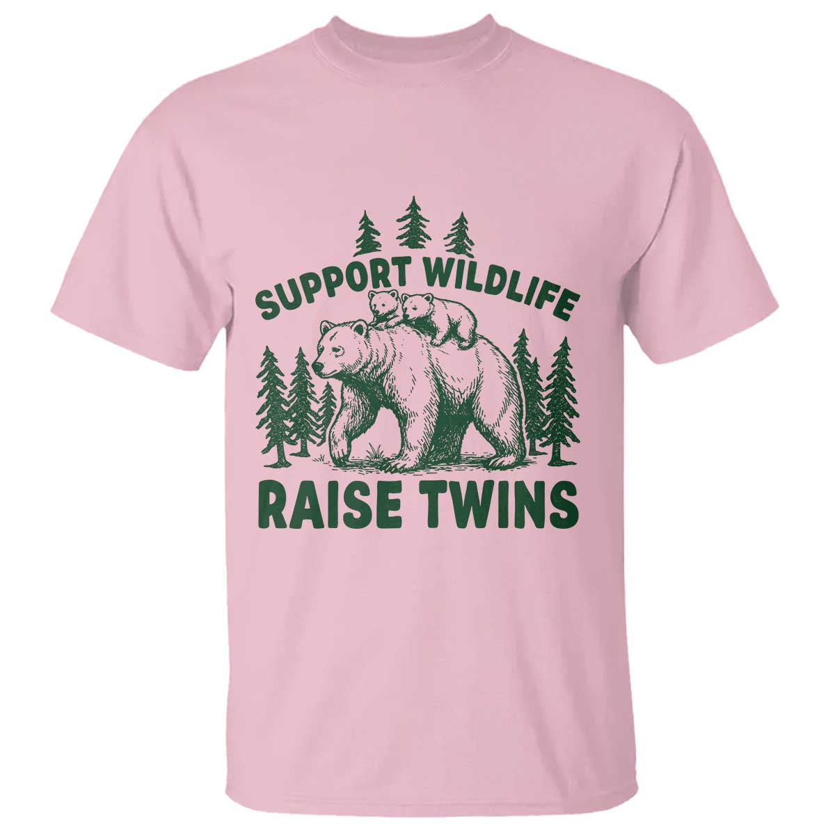 Support Wildlife Raise Twins T Shirt Twin Parent Mom Dad Bear Family TS10 Light Pink Print Your Wear