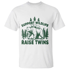 Support Wildlife Raise Twins T Shirt Twin Parent Mom Dad Bear Family TS10 White Print Your Wear