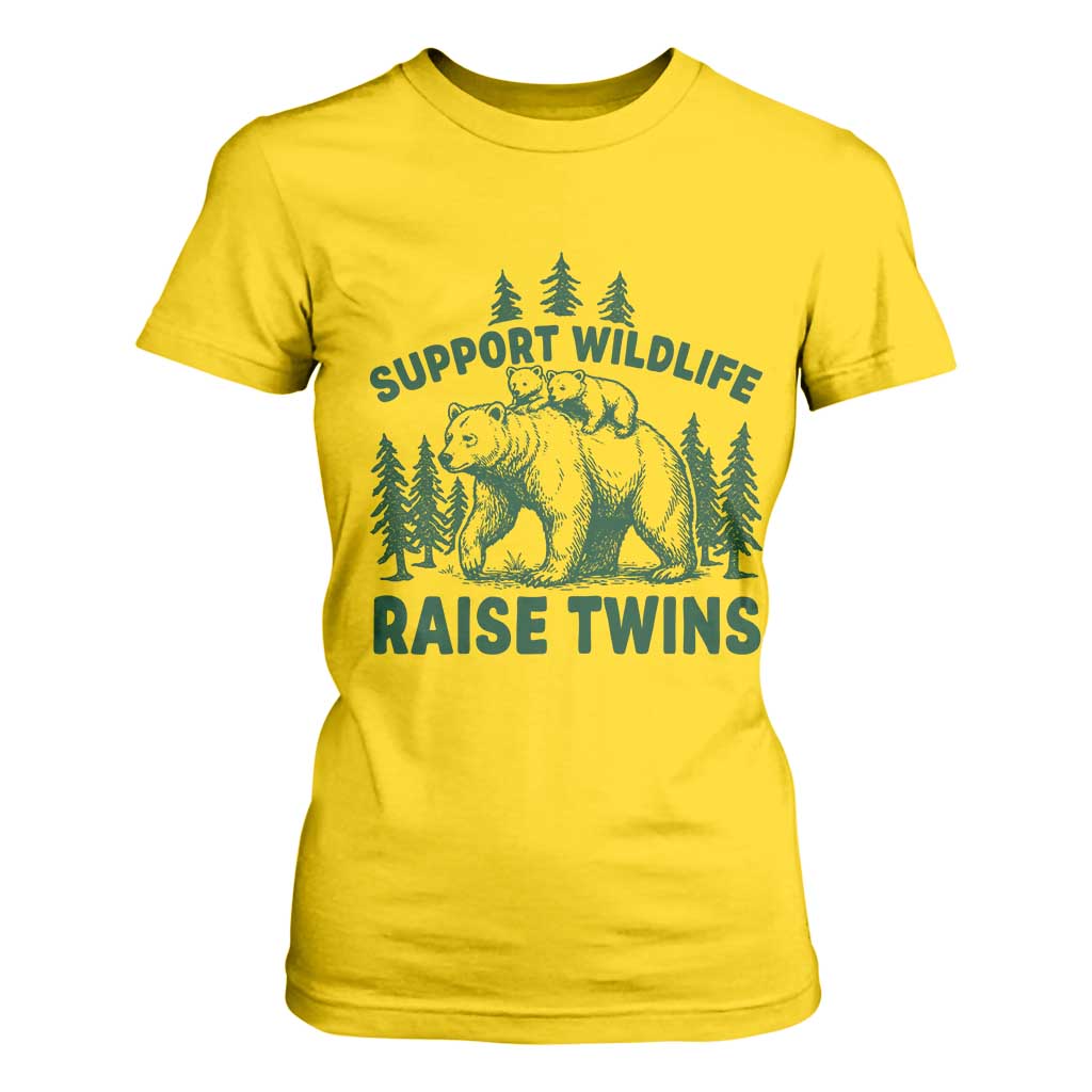 Support Wildlife Raise Twins T Shirt For Women Twin Parent Mom Dad Bear Family TS10 Daisy Print Your Wear