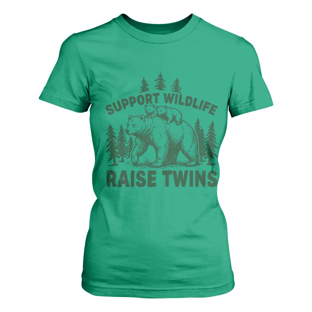 Support Wildlife Raise Twins T Shirt For Women Twin Parent Mom Dad Bear Family TS10 Irish Green Print Your Wear