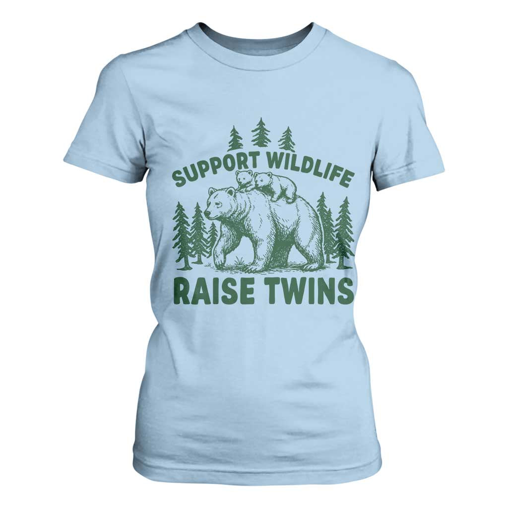Support Wildlife Raise Twins T Shirt For Women Twin Parent Mom Dad Bear Family TS10 Light Blue Print Your Wear