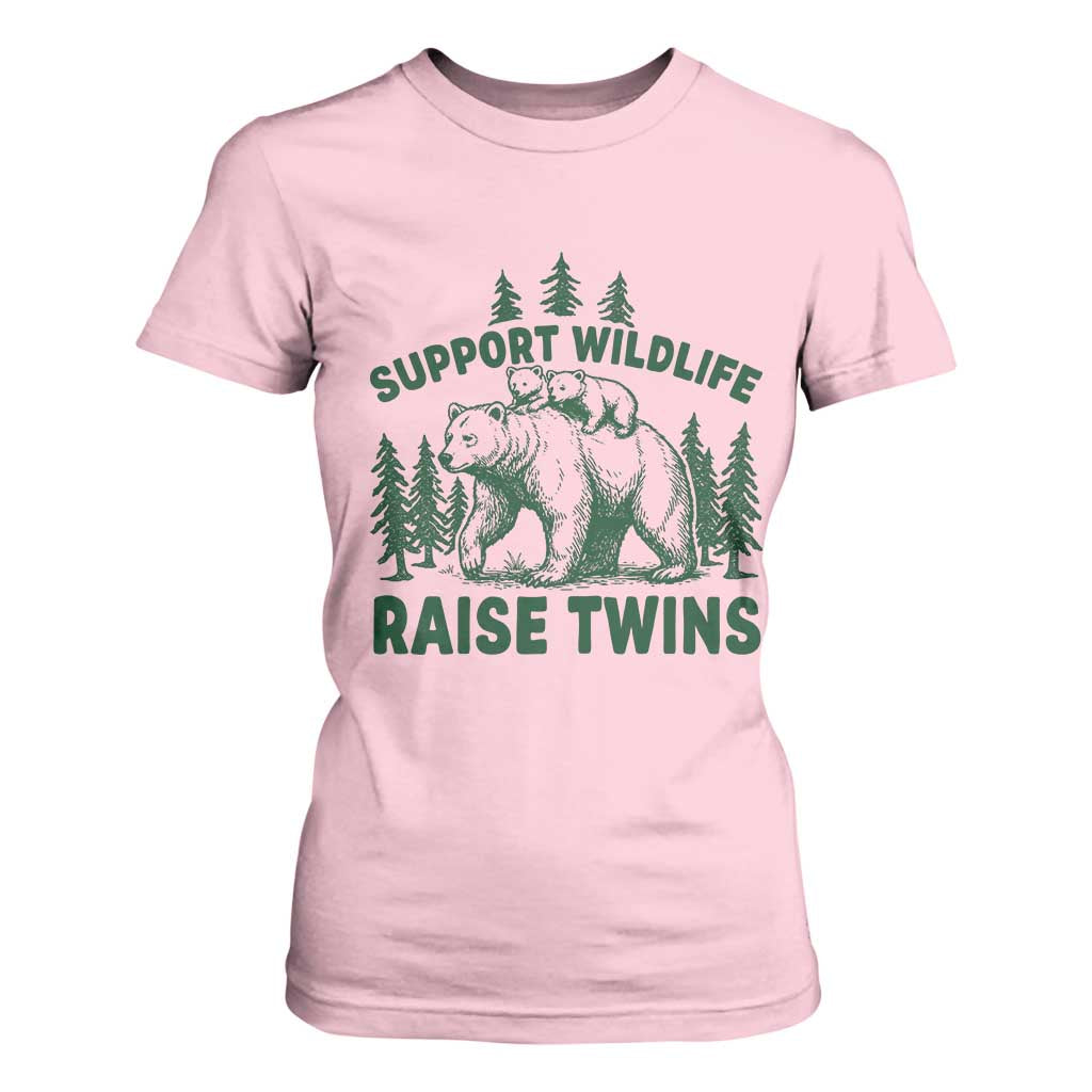 Support Wildlife Raise Twins T Shirt For Women Twin Parent Mom Dad Bear Family TS10 Light Pink Print Your Wear