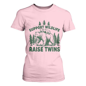 Support Wildlife Raise Twins T Shirt For Women Twin Parent Mom Dad Bear Family TS10 Light Pink Print Your Wear