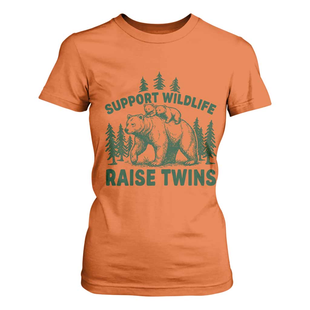 Support Wildlife Raise Twins T Shirt For Women Twin Parent Mom Dad Bear Family TS10 Orange Print Your Wear