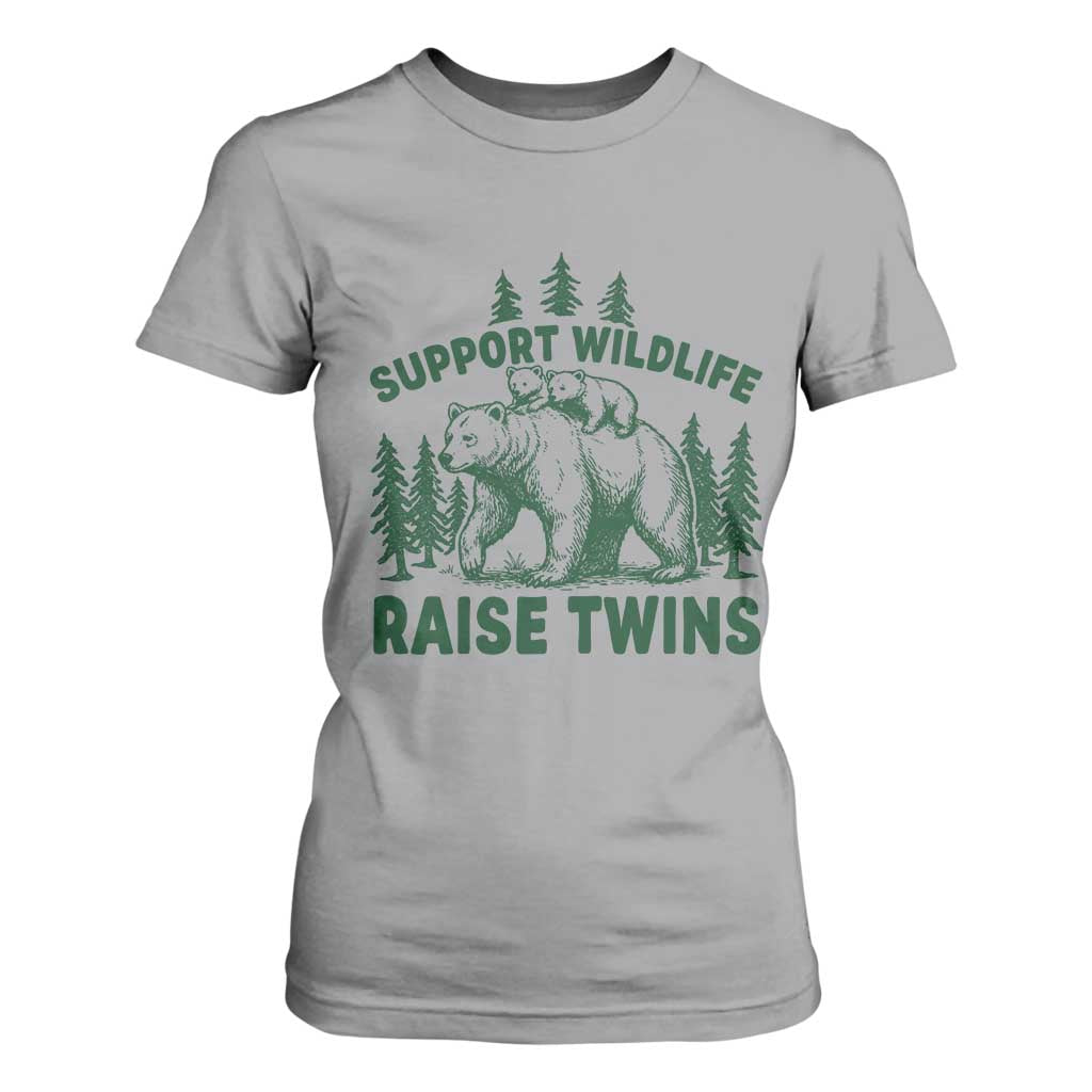 Support Wildlife Raise Twins T Shirt For Women Twin Parent Mom Dad Bear Family TS10 Sport Gray Print Your Wear