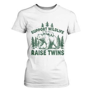 Support Wildlife Raise Twins T Shirt For Women Twin Parent Mom Dad Bear Family TS10 White Print Your Wear