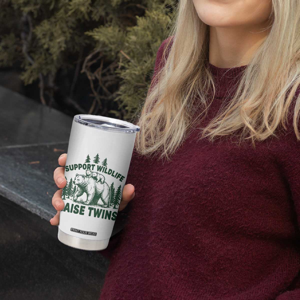 Support Wildlife Raise Twins Tumbler Cup Twin Parent Mom Dad Bear Family