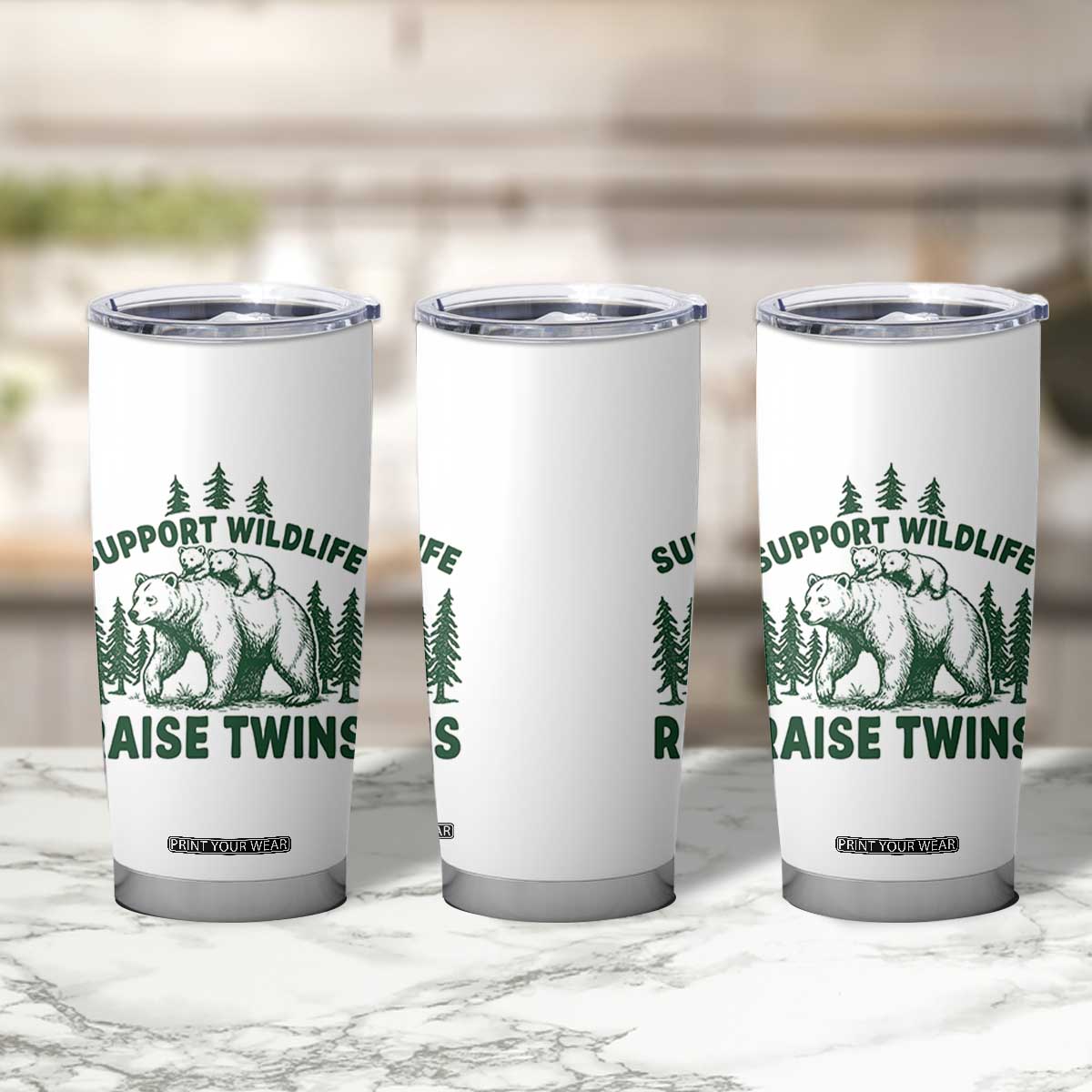Support Wildlife Raise Twins Tumbler Cup Twin Parent Mom Dad Bear Family