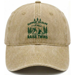 Support Wildlife Raise Twins Washed Cotton Baseball Cap Twin Parent Mom Dad Bear Family