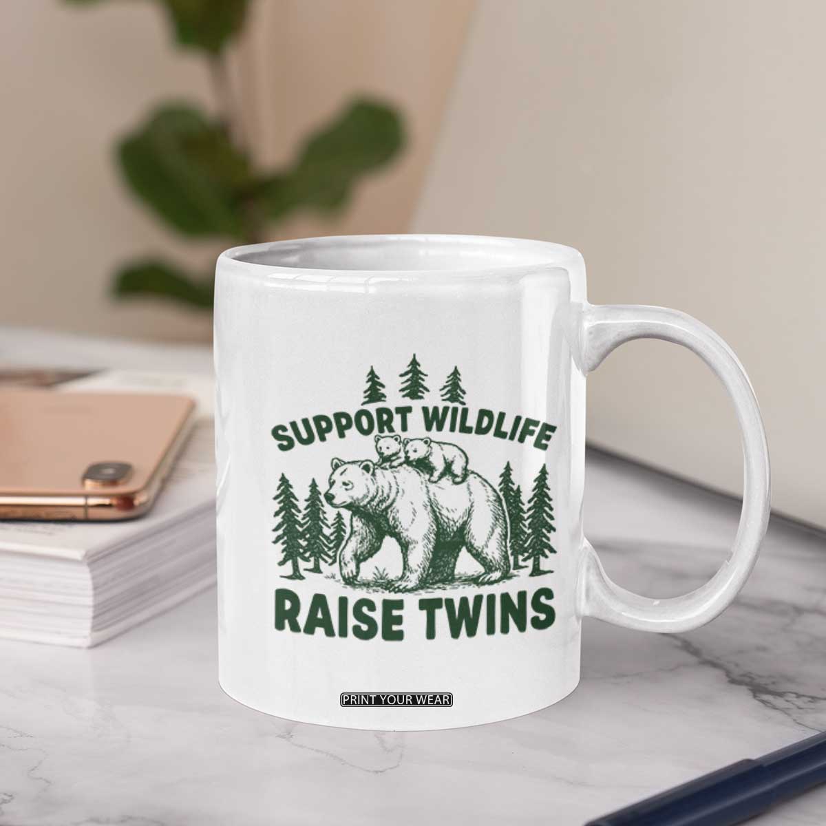 Support Wildlife Raise Twins Coffee Mug Twin Parent Mom Dad Bear Family TS10 Print Your Wear