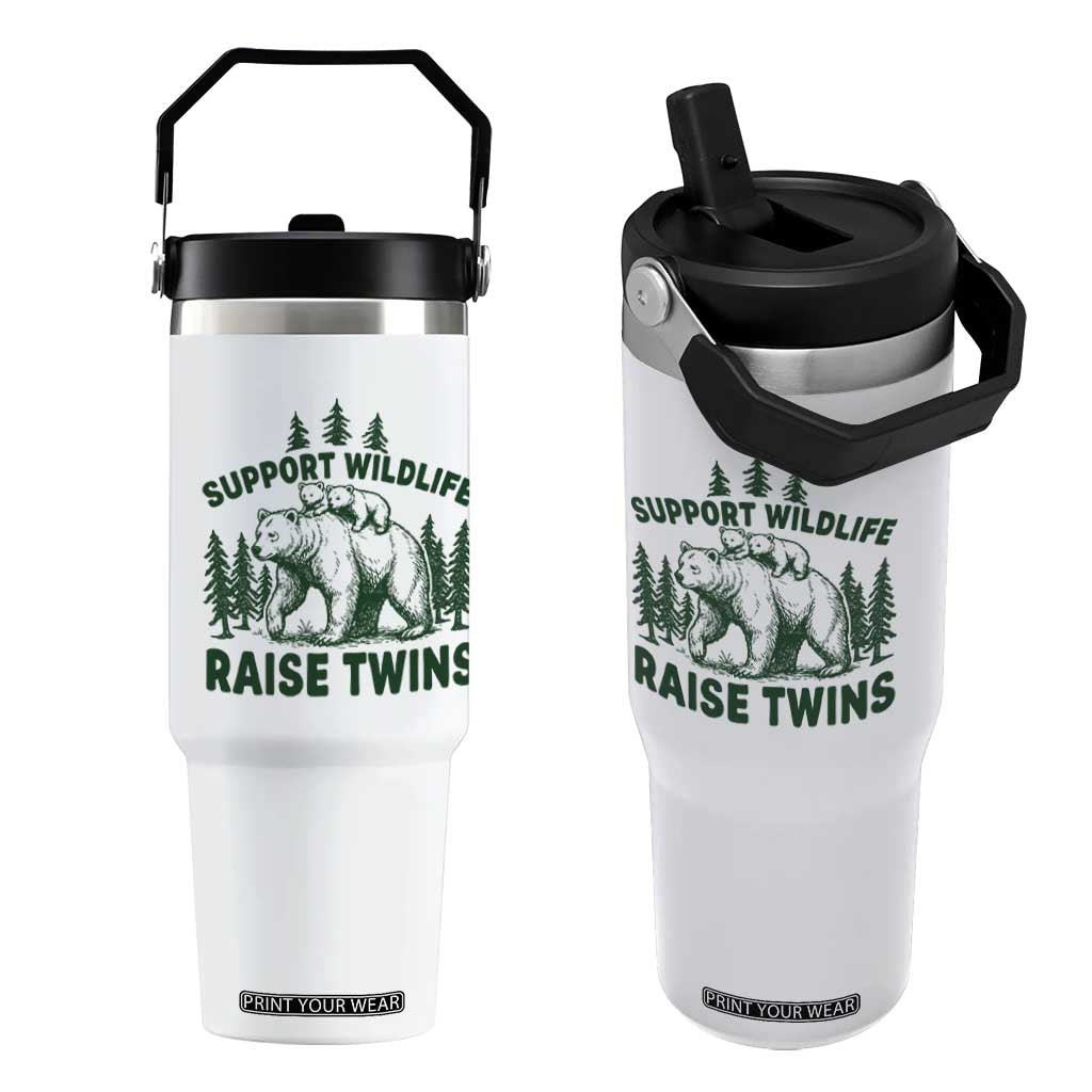 Support Wildlife Raise Twins Flip Straw Tumbler Twin Parent Mom Dad Bear Family TS10 One Size: 30 oz White Print Your Wear