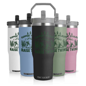 Support Wildlife Raise Twins Flip Straw Tumbler Twin Parent Mom Dad Bear Family TS10 Print Your Wear