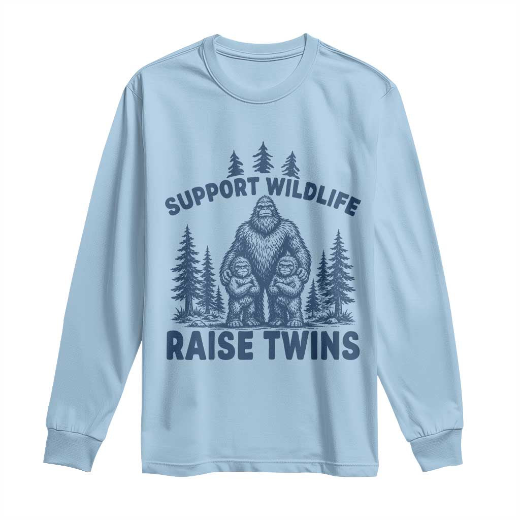 Support Wildlife Raise Twins Long Sleeve Shirt Twin Dad Mom Parent Bigfoot Family TS10 Light Blue Print Your Wear