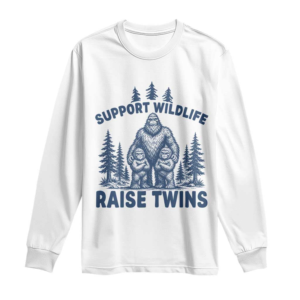 Support Wildlife Raise Twins Long Sleeve Shirt Twin Dad Mom Parent Bigfoot Family TS10 White Print Your Wear