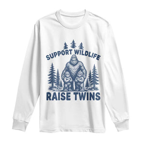 Support Wildlife Raise Twins Long Sleeve Shirt Twin Dad Mom Parent Bigfoot Family TS10 White Print Your Wear