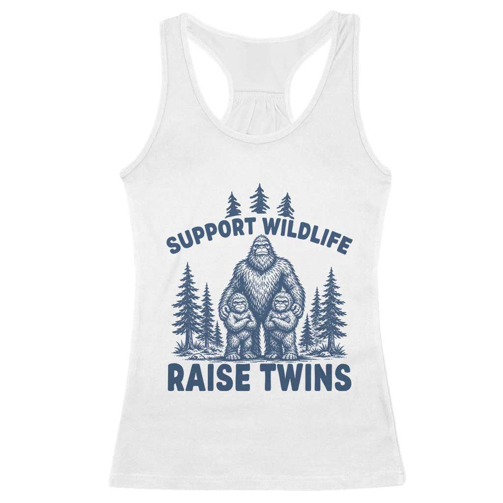Support Wildlife Raise Twins Racerback Tank Top Twin Dad Mom Parent Bigfoot Family TS10 White Print Your Wear