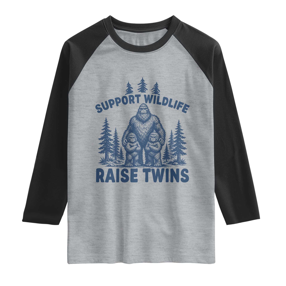 Support Wildlife Raise Twins Raglan Shirt Twin Dad Mom Parent Bigfoot Family TS10 Heather Gray Black Print Your Wear