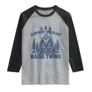 Support Wildlife Raise Twins Raglan Shirt Twin Dad Mom Parent Bigfoot Family TS10 Heather Gray Black Print Your Wear
