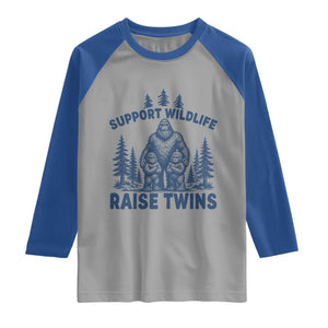Support Wildlife Raise Twins Raglan Shirt Twin Dad Mom Parent Bigfoot Family TS10 Sport Gray Royal Print Your Wear