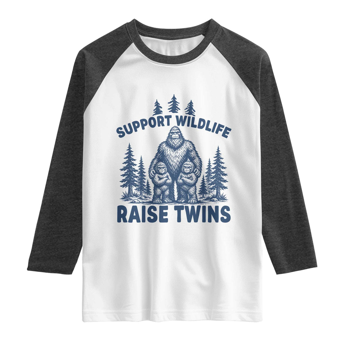 Support Wildlife Raise Twins Raglan Shirt Twin Dad Mom Parent Bigfoot Family TS10 White Heather Charcoal Print Your Wear