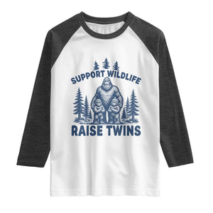 Support Wildlife Raise Twins Raglan Shirt Twin Dad Mom Parent Bigfoot Family TS10 White Heather Charcoal Print Your Wear