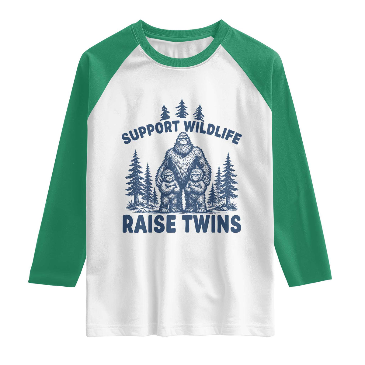 Support Wildlife Raise Twins Raglan Shirt Twin Dad Mom Parent Bigfoot Family TS10 White Kelly Green Print Your Wear
