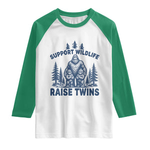 Support Wildlife Raise Twins Raglan Shirt Twin Dad Mom Parent Bigfoot Family TS10 White Kelly Green Print Your Wear