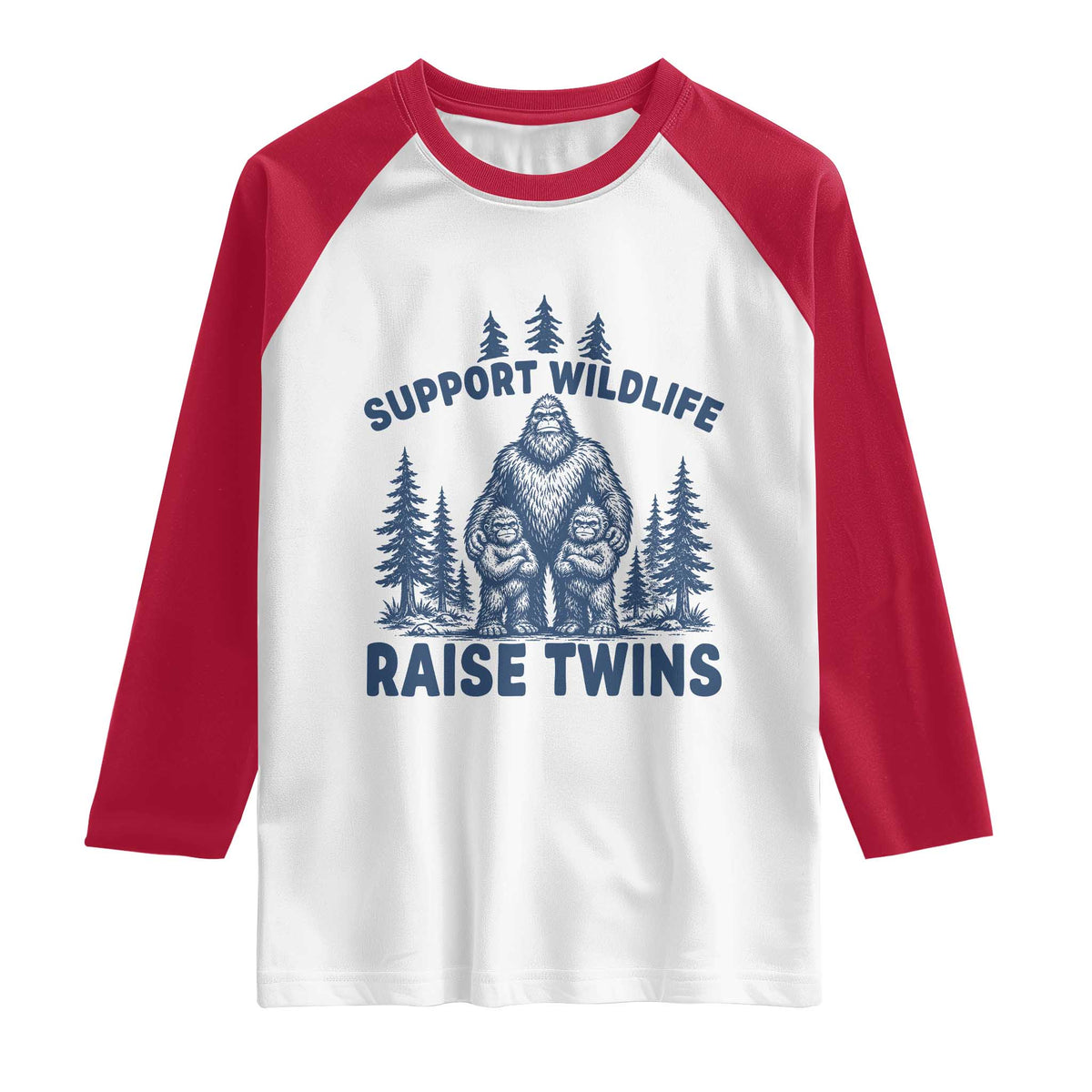 Support Wildlife Raise Twins Raglan Shirt Twin Dad Mom Parent Bigfoot Family TS10 White Red Print Your Wear