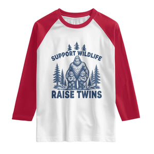 Support Wildlife Raise Twins Raglan Shirt Twin Dad Mom Parent Bigfoot Family TS10 White Red Print Your Wear