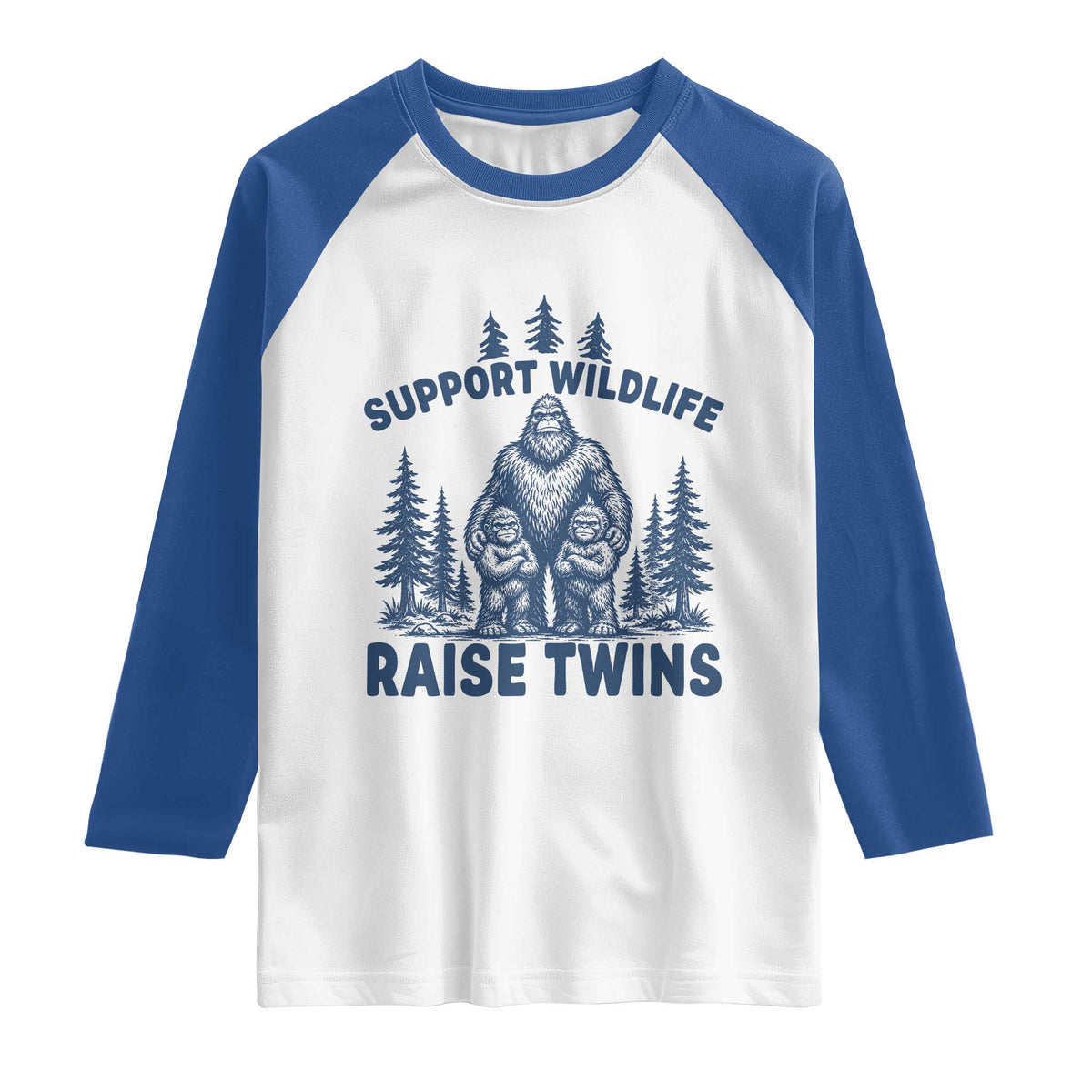 Support Wildlife Raise Twins Raglan Shirt Twin Dad Mom Parent Bigfoot Family TS10 White Royal Print Your Wear