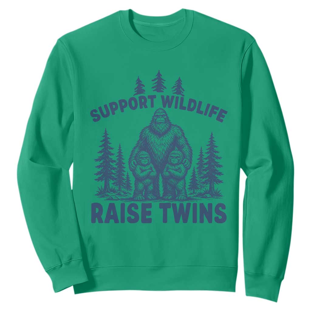 Support Wildlife Raise Twins Sweatshirt Twin Dad Mom Parent Bigfoot Family TS10 Irish Green Print Your Wear
