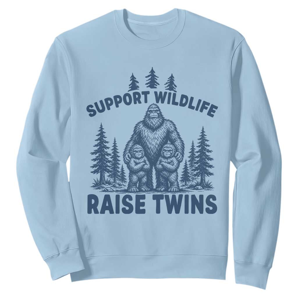 Support Wildlife Raise Twins Sweatshirt Twin Dad Mom Parent Bigfoot Family TS10 Light Blue Print Your Wear