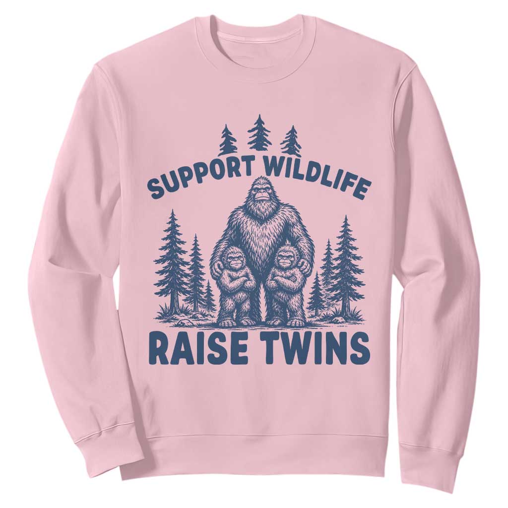 Support Wildlife Raise Twins Sweatshirt Twin Dad Mom Parent Bigfoot Family TS10 Light Pink Print Your Wear