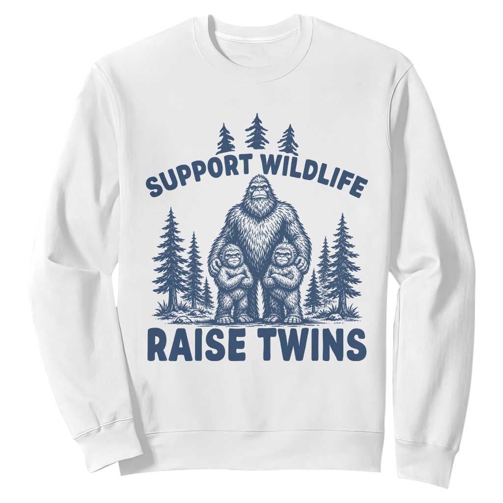 Support Wildlife Raise Twins Sweatshirt Twin Dad Mom Parent Bigfoot Family TS10 White Print Your Wear