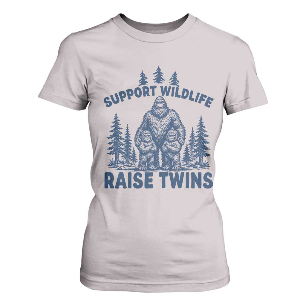 Support Wildlife Raise Twins T Shirt For Women Twin Dad Mom Parent Bigfoot Family TS10 Ice Gray Print Your Wear