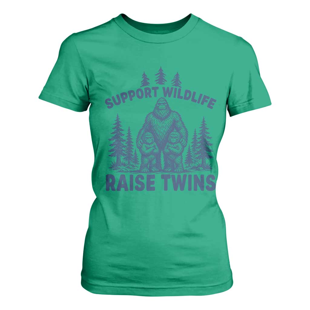 Support Wildlife Raise Twins T Shirt For Women Twin Dad Mom Parent Bigfoot Family TS10 Irish Green Print Your Wear