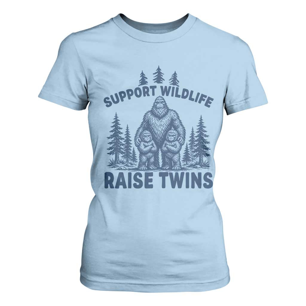 Support Wildlife Raise Twins T Shirt For Women Twin Dad Mom Parent Bigfoot Family TS10 Light Blue Print Your Wear