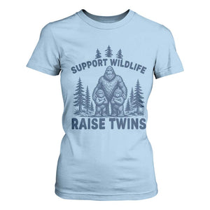Support Wildlife Raise Twins T Shirt For Women Twin Dad Mom Parent Bigfoot Family TS10 Light Blue Print Your Wear