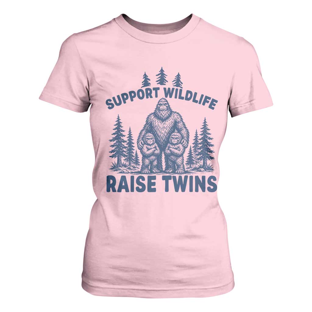 Support Wildlife Raise Twins T Shirt For Women Twin Dad Mom Parent Bigfoot Family TS10 Light Pink Print Your Wear