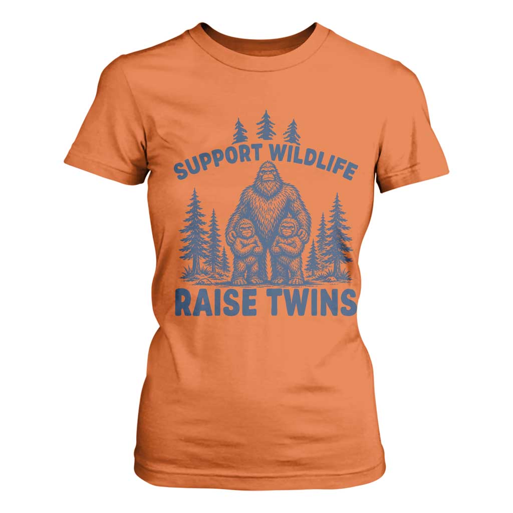 Support Wildlife Raise Twins T Shirt For Women Twin Dad Mom Parent Bigfoot Family TS10 Orange Print Your Wear