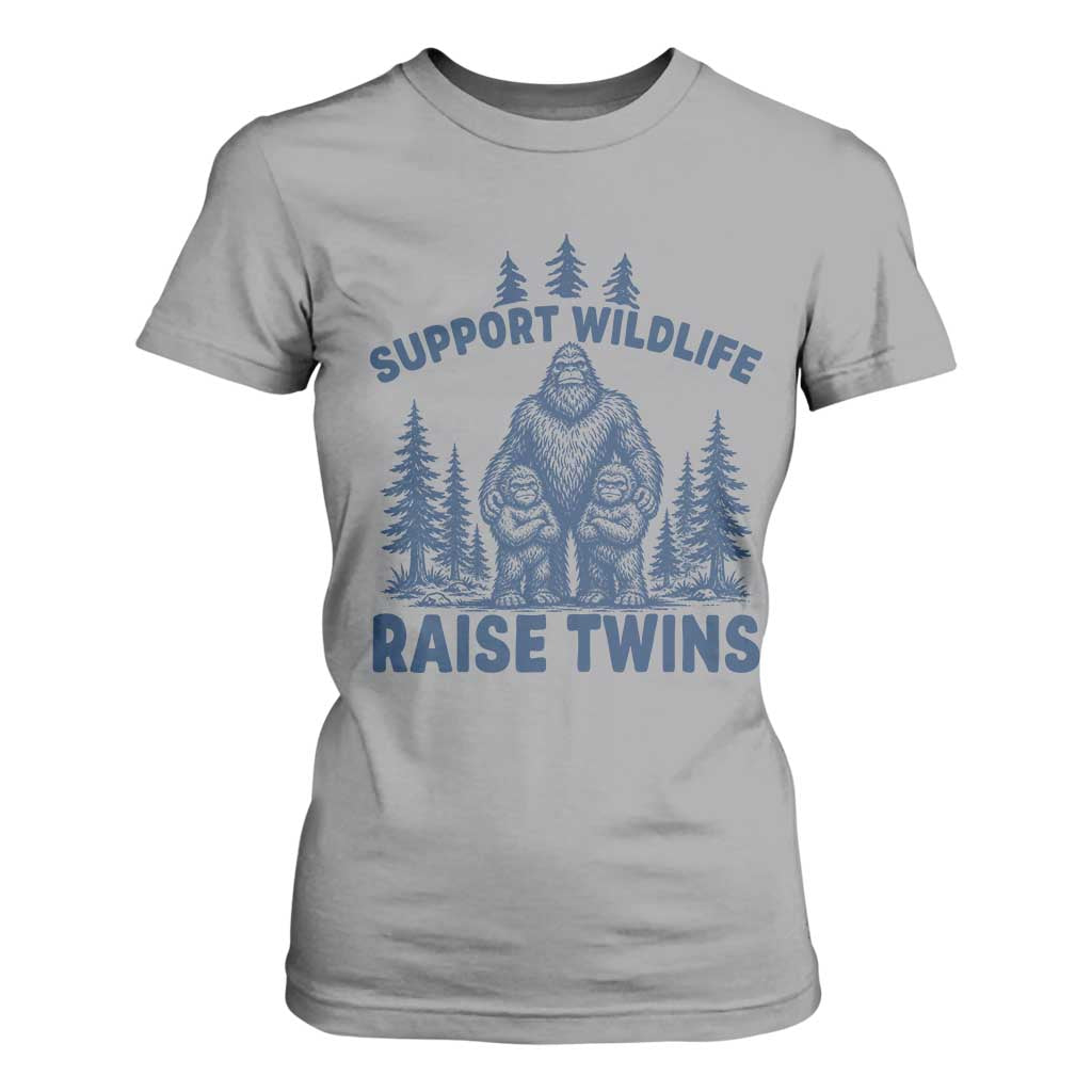 Support Wildlife Raise Twins T Shirt For Women Twin Dad Mom Parent Bigfoot Family TS10 Sport Gray Print Your Wear