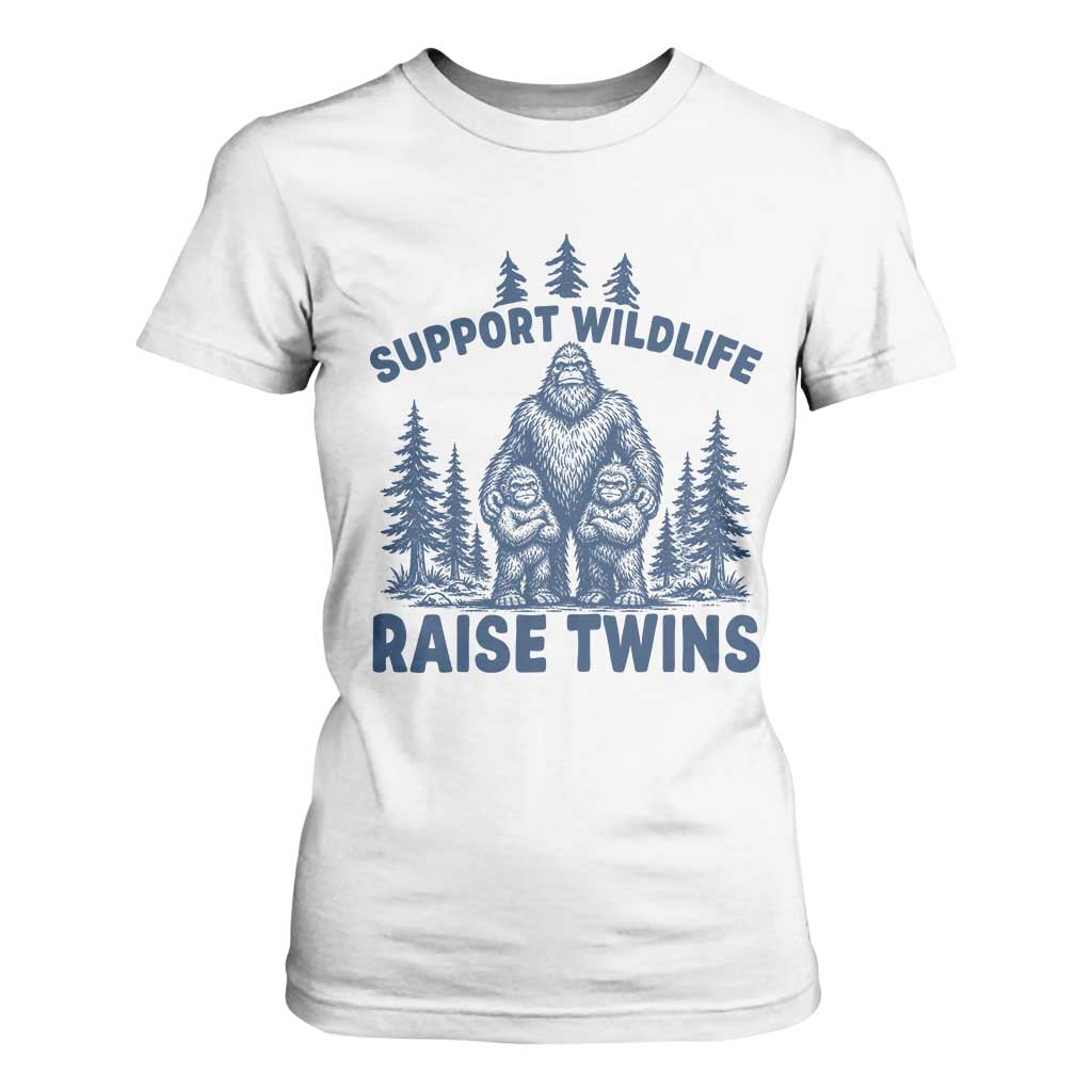 Support Wildlife Raise Twins T Shirt For Women Twin Dad Mom Parent Bigfoot Family TS10 White Print Your Wear