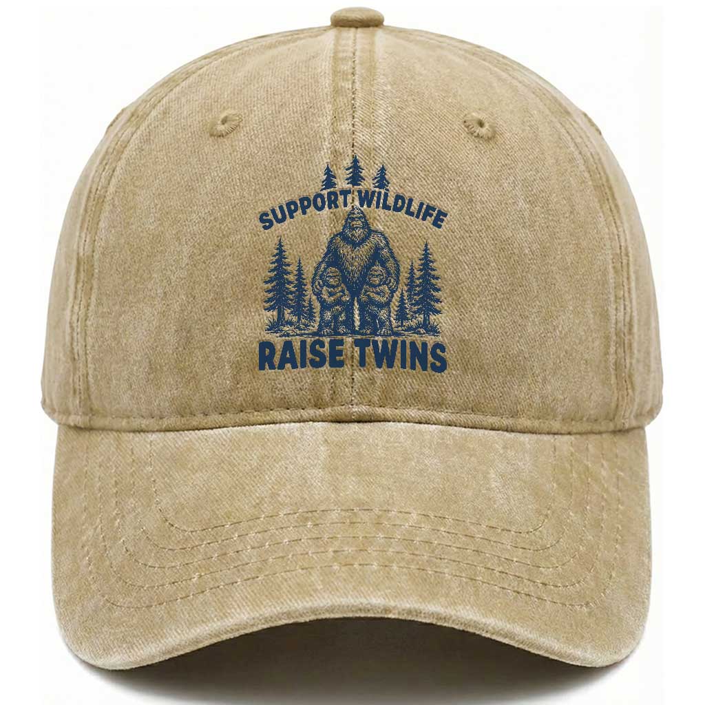 Support Wildlife Raise Twins Washed Cotton Baseball Cap Twin Dad Mom Parent Bigfoot Family