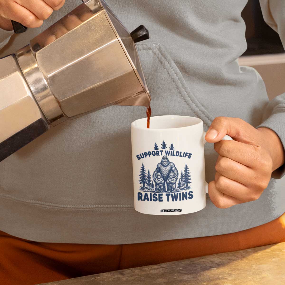 Support Wildlife Raise Twins Coffee Mug Twin Dad Mom Parent Bigfoot Family TS10 Print Your Wear