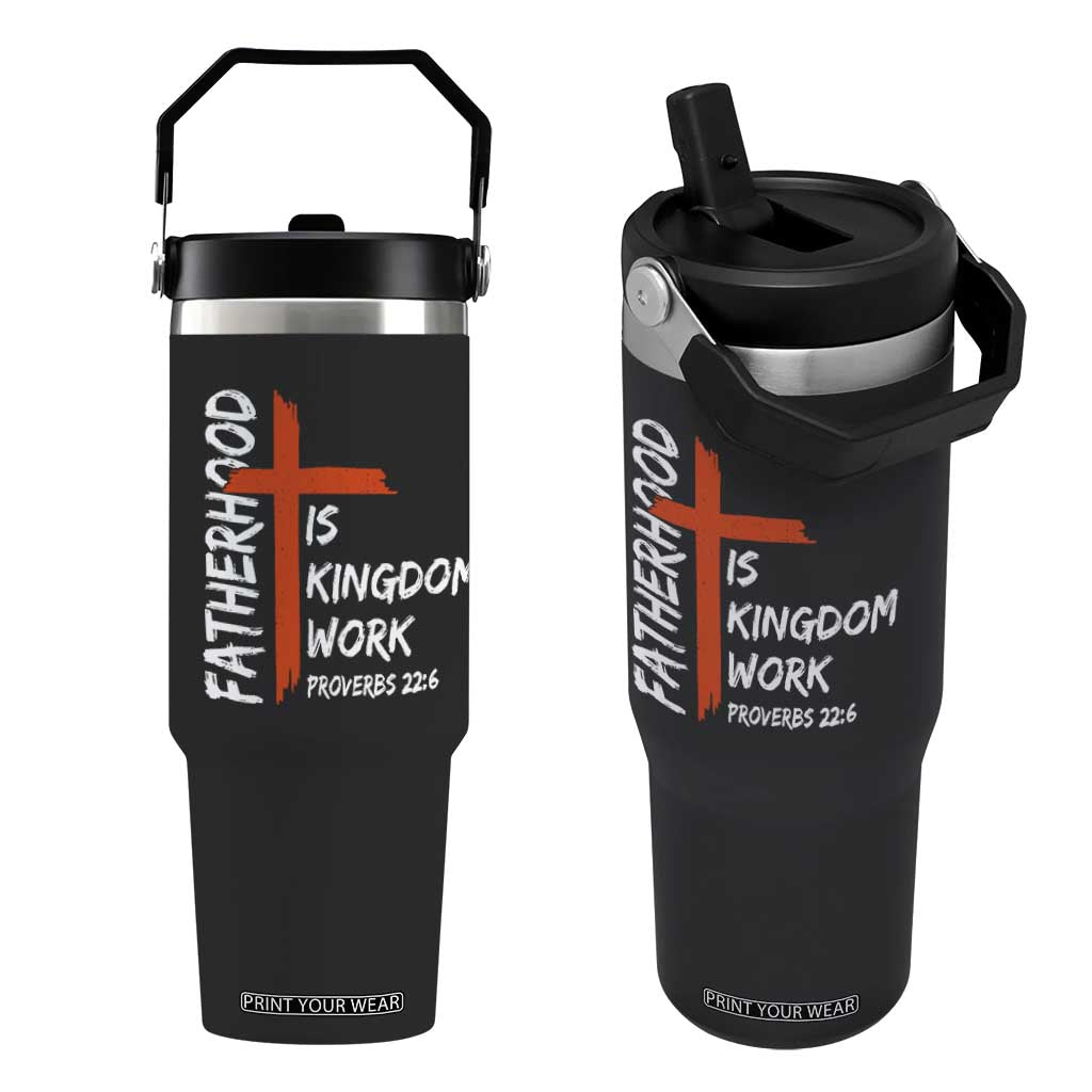 Fatherhood Is Kingdom Work Flip Straw Tumbler Vintage Christian Dad Cross Bible Verse