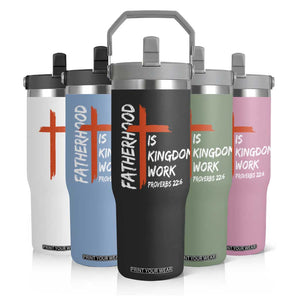 Fatherhood Is Kingdom Work Flip Straw Tumbler Vintage Christian Dad Cross Bible Verse