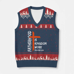 Fatherhood Is Kingdom Work V-Neck Knit Sweater Vest Vintage Christian Dad Cross Bible Verse